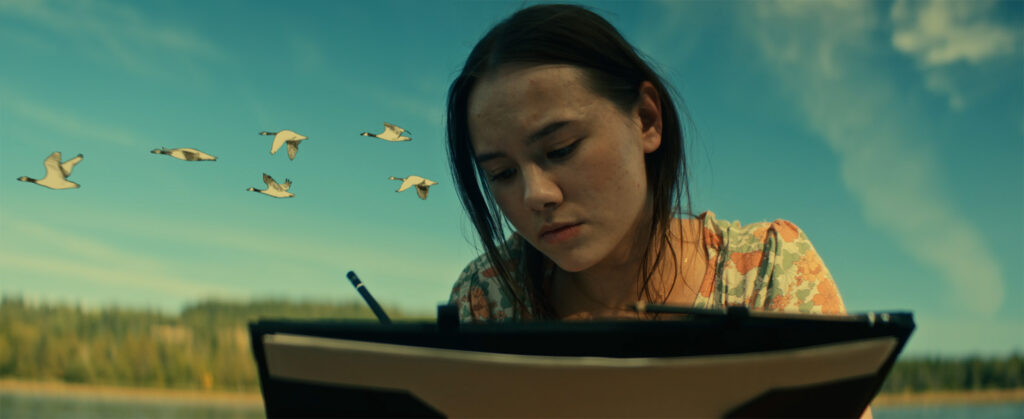 Kiah drawing, with geese flying by